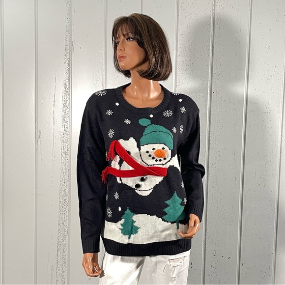 *NWT Merry Christmas Women’s 3D Navy Blue Snowman Sweater Sz L - Picture 11 of 16